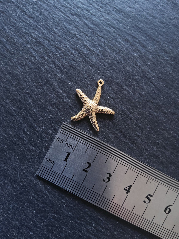 2 or 10 Starfish Charms Real 14K Gold Plated Brass 22x21x2.5mm
