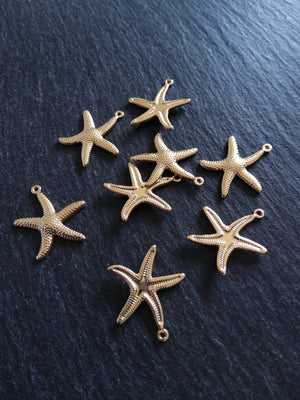 2 or 10 Starfish Charms Real 14K Gold Plated Brass 22x21x2.5mm