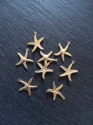 2 or 10 Starfish Charms Real 14K Gold Plated Brass 22x21x2.5mm