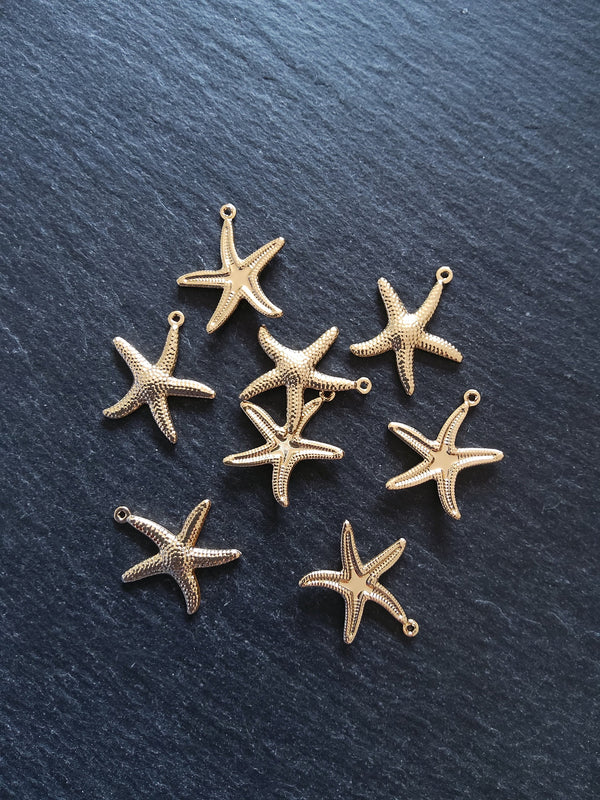 2 or 10 Starfish Charms Real 14K Gold Plated Brass 22x21x2.5mm