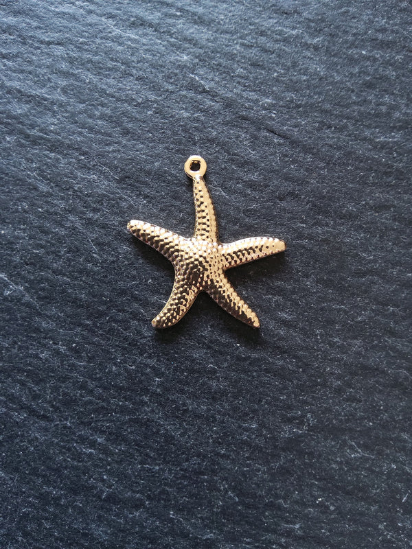 2 or 10 Starfish Charms Real 14K Gold Plated Brass 22x21x2.5mm