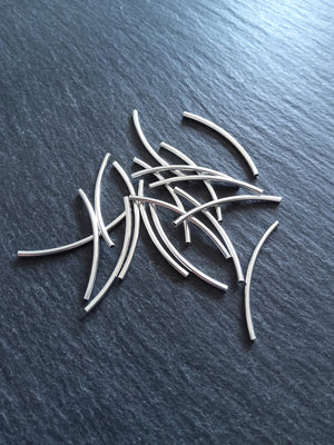 Genuine 925 Sterling Silver Plated Brass 30mm Curved Tube Spacer Beads 30x2mm Hole: 1.5mm