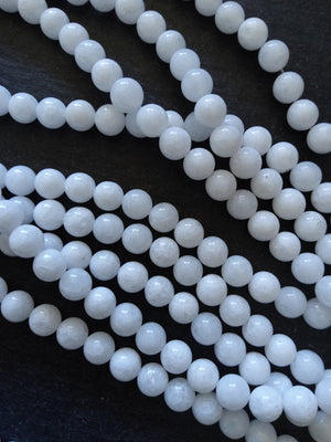 8.1mm Bright White Malaysia Jade Quartzite Beads Dyed & Heated. Full 15 inch Strand