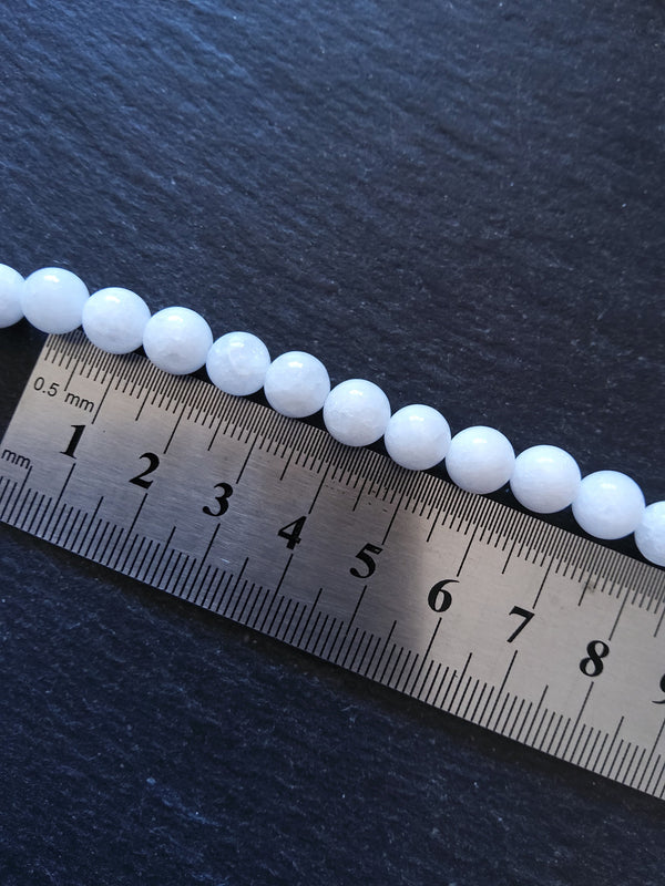 8.1mm Bright White Malaysia Jade Quartzite Beads Dyed & Heated. Full 15 inch Strand