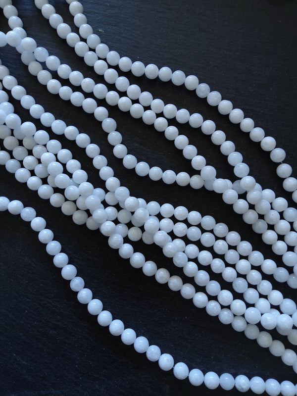 8.1mm Bright White Malaysia Jade Quartzite Beads Dyed & Heated. Full 15 inch Strand