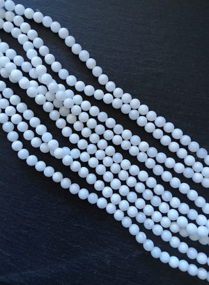 8.1mm Bright White Malaysia Jade Quartzite Beads Dyed & Heated. Full 15 inch Strand