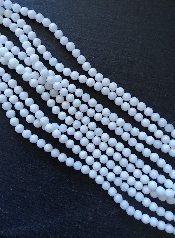8.1mm Bright White Malaysia Jade Quartzite Beads Dyed & Heated. Full 15 inch Strand