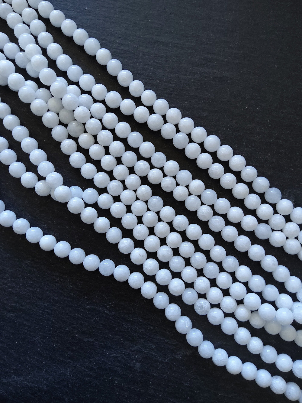 8.1mm Bright White Malaysia Jade Quartzite Beads Dyed & Heated. Full 15 inch Strand