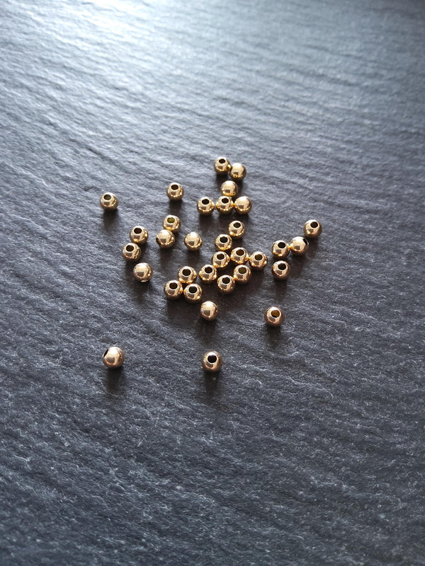 10 Real 14K Gold Filled 3mm Ball Beads Hole: 1.1mm Nickel FREE