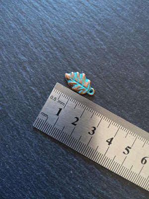 6 or 30 Little Leaf Charms Copper Tone Alloy with Blue Patina 19x11x2mm