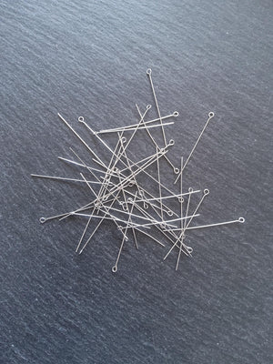 100 or 500 Stainless Steel Eye Pins 40mm Long, 0.5mm wide (24 gauge)