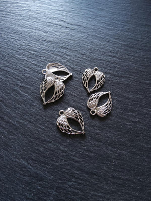 10 or 50 Double Wing Heart Pendant Charm Silver Tone Alloy 22x17mm