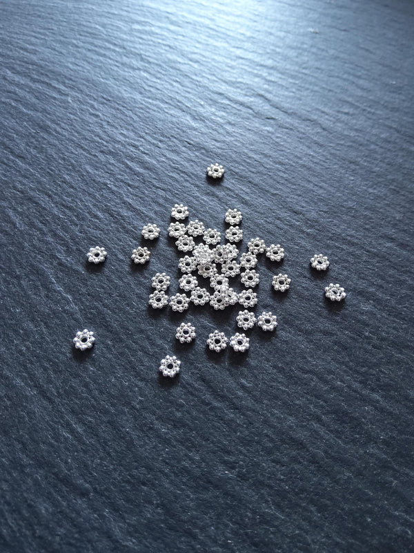 Bright 925 Sterling Silver 4mm BaIi Daisy Spacer Beads 4x1mm Hole: 1mm - ContentedCatz