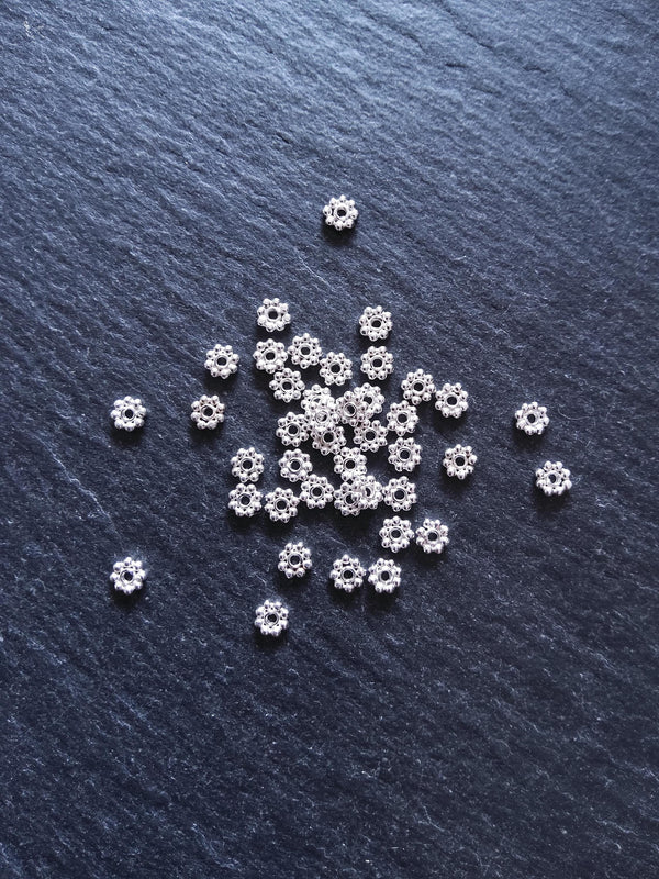 Bright 925 Sterling Silver 4mm BaIi Daisy Spacer Beads 4x1mm Hole: 1mm - ContentedCatz
