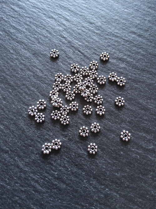 Antique 925 Sterling Silver 4mm BaIi Daisy Spacer Beads 4x1mm Hole: 1mm - ContentedCatz