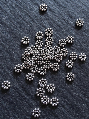 Antique 925 Sterling Silver 4mm BaIi Daisy Spacer Beads 4x1mm Hole: 1mm - ContentedCatz