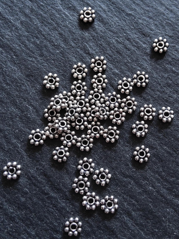 Antique 925 Sterling Silver 4mm BaIi Daisy Spacer Beads 4x1mm Hole: 1mm - ContentedCatz