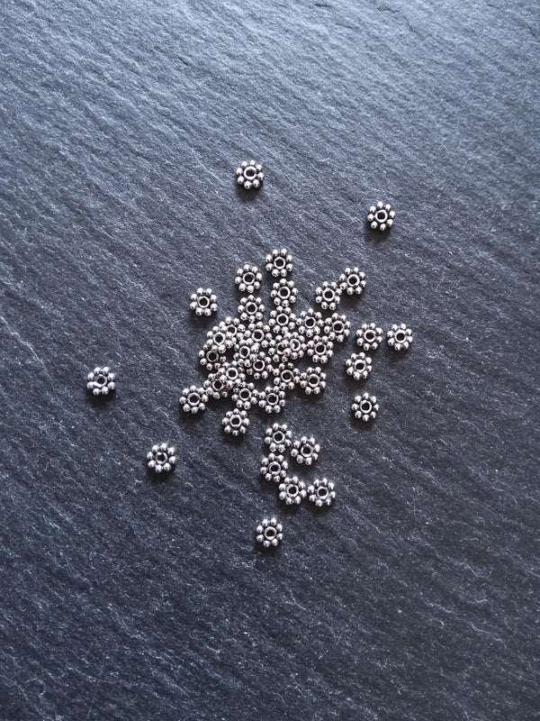 Antique 925 Sterling Silver 4mm BaIi Daisy Spacer Beads 4x1mm Hole: 1mm - ContentedCatz