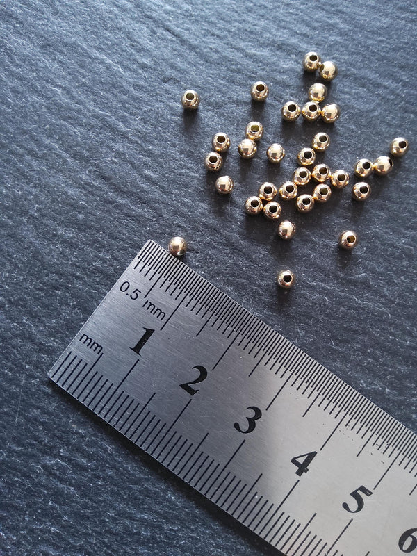 10 Real 14K Gold Filled 3mm Ball Beads Hole: 1.1mm Nickel FREE