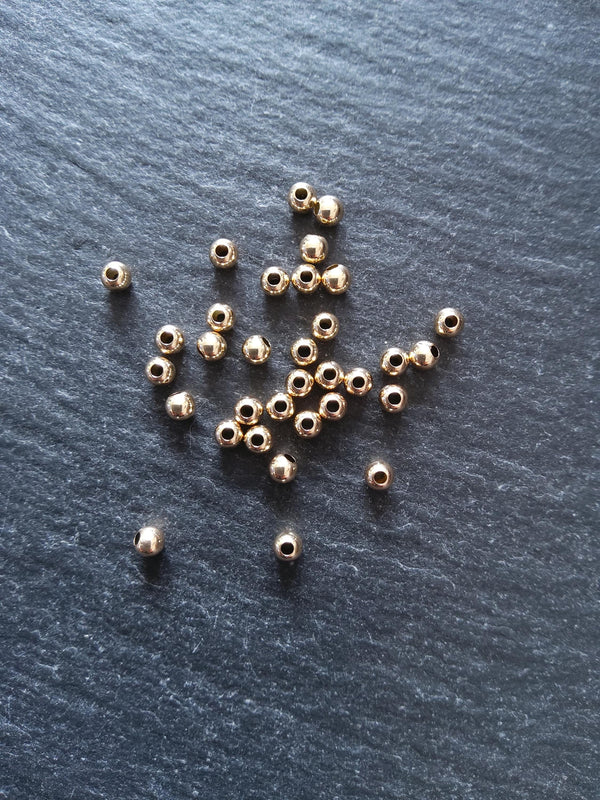 10 Real 14K Gold Filled 3mm Ball Beads Hole: 1.1mm Nickel FREE