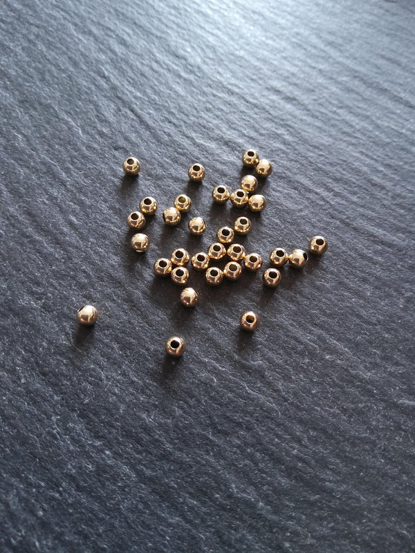 10 Real 14K Gold Filled 3mm Ball Beads Hole: 1.1mm Nickel FREE