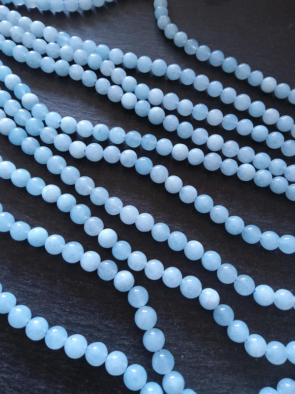 8mm Aquamarine Blue Dyed Quartzite Beads Full 15 inch Strand
