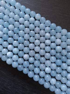 8mm Aquamarine Blue Dyed Quartzite Beads Full 15 inch Strand