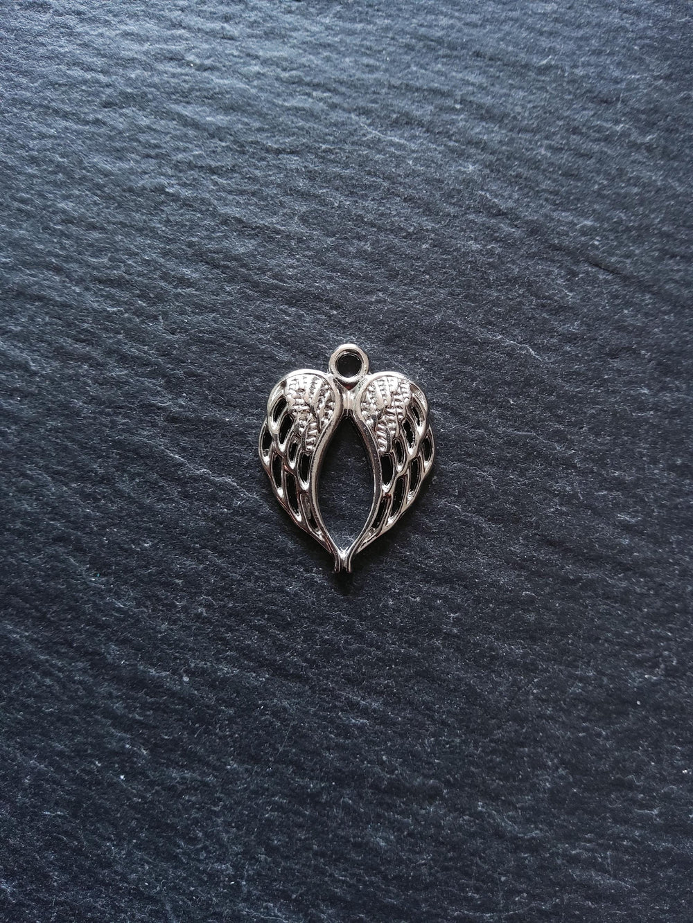 10 or 50 Double Wing Heart Pendant Charm Silver Tone Alloy 22x17mm