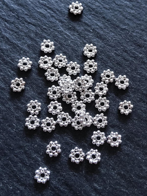 Bright 925 Sterling Silver 4mm BaIi Daisy Spacer Beads 4x1mm Hole: 1mm - ContentedCatz