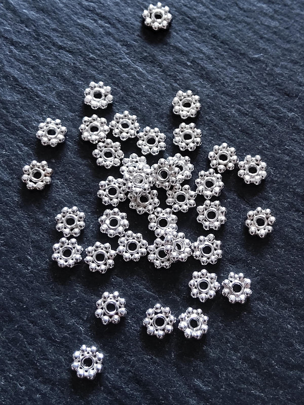 Bright 925 Sterling Silver 4mm BaIi Daisy Spacer Beads 4x1mm Hole: 1mm - ContentedCatz