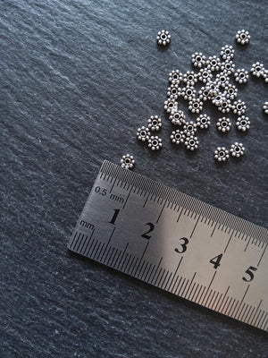 Antique 925 Sterling Silver 4mm BaIi Daisy Spacer Beads 4x1mm Hole: 1mm - ContentedCatz