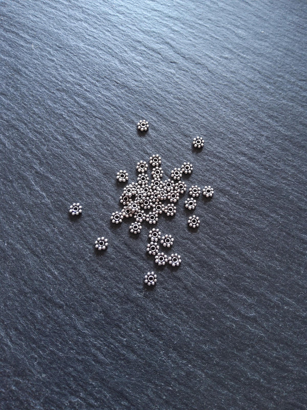 Antique 925 Sterling Silver 4mm BaIi Daisy Spacer Beads 4x1mm Hole: 1mm - ContentedCatz