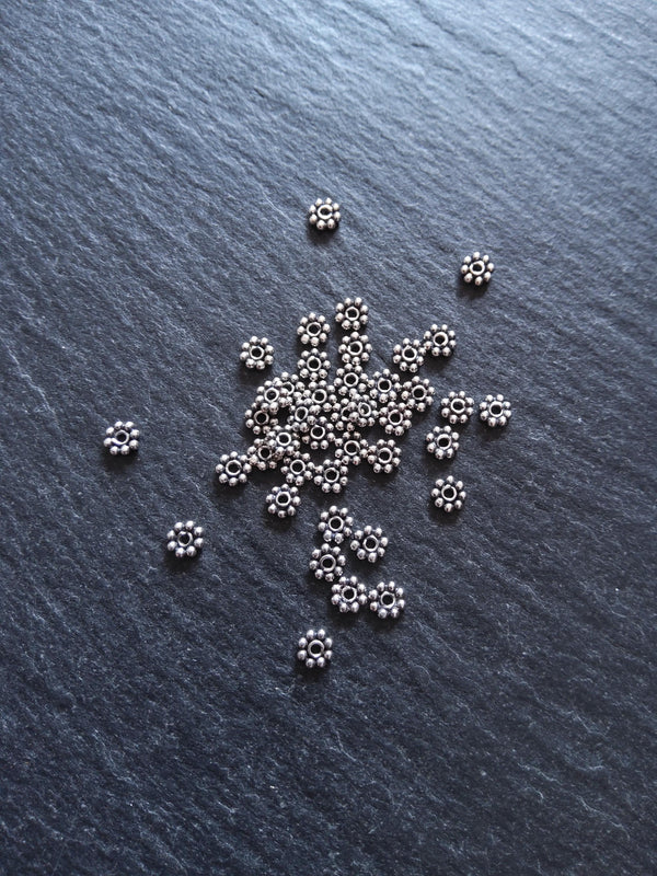 Antique 925 Sterling Silver 4mm BaIi Daisy Spacer Beads 4x1mm Hole: 1mm - ContentedCatz