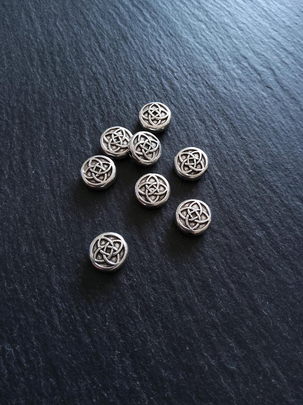 10 or 50 Flat Round Celtic Knot Beads 11mm Real Antique Silver Alloy 11x4mm - ContentedCatz