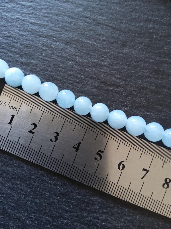 8mm Aquamarine Blue Dyed Quartzite Beads Full 15 inch Strand
