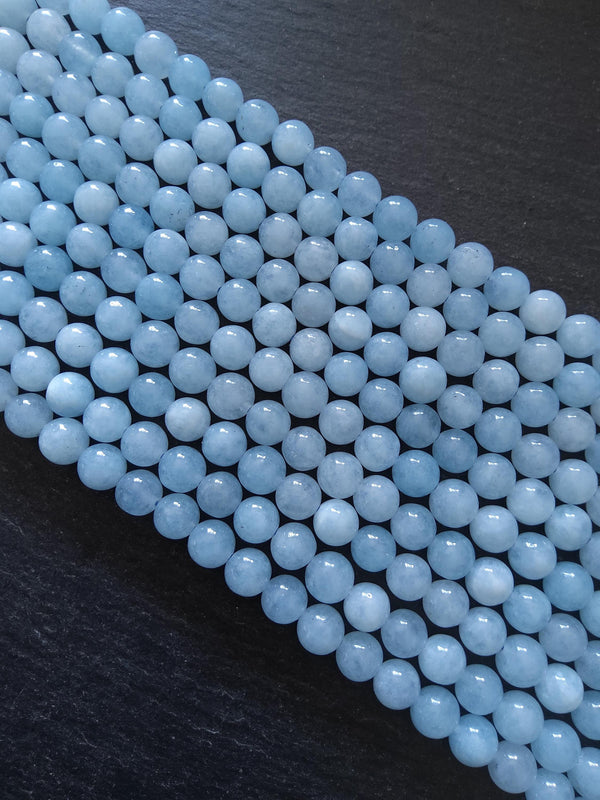 8mm Aquamarine Blue Dyed Quartzite Beads Full 15 inch Strand