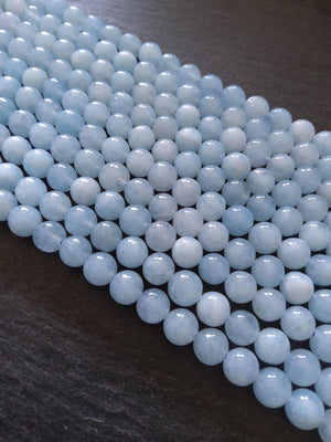 8mm Aquamarine Blue Dyed Quartzite Beads Full 15 inch Strand