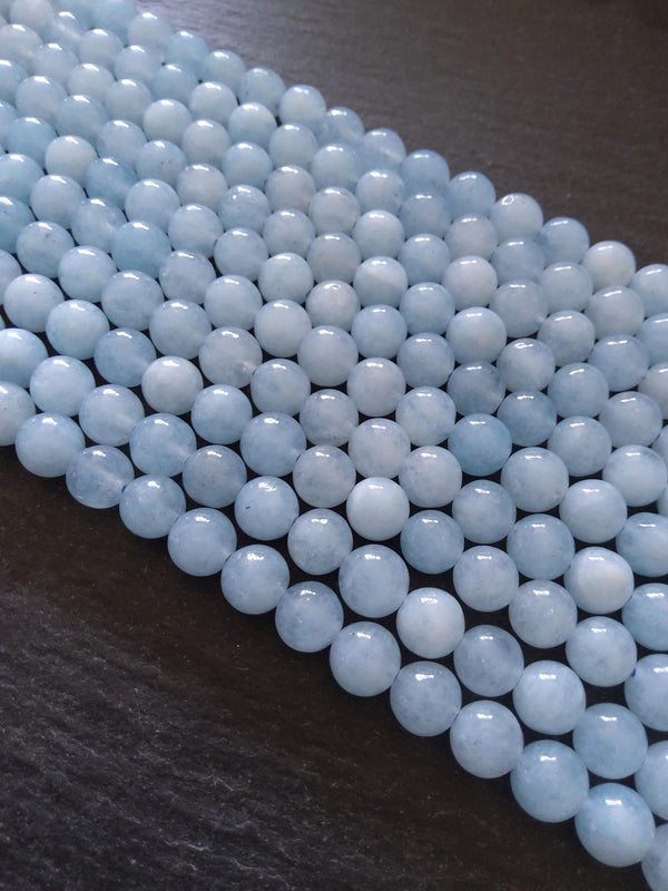 8mm Aquamarine Blue Dyed Quartzite Beads Full 15 inch Strand
