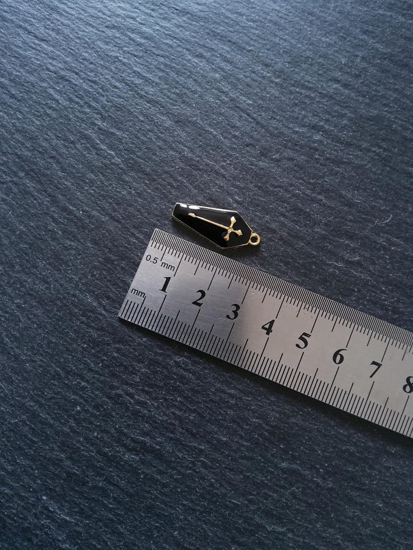 6 or 30 Coffin Shaped Pale Gold Cross Pendant with Black Enamel 26x12mm