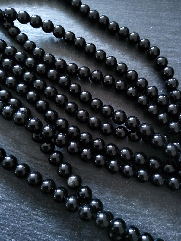 8.2mm Natural Black Obsidian Round Gemstone Beads Full 15 inch Strand Hole: 1mm