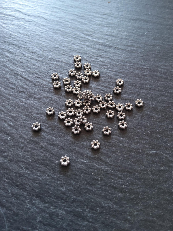 10 or 50 Stainless Steel 4mm Daisy Spacer Beads 4x1.2mm Hole: 1mm - ContentedCatz