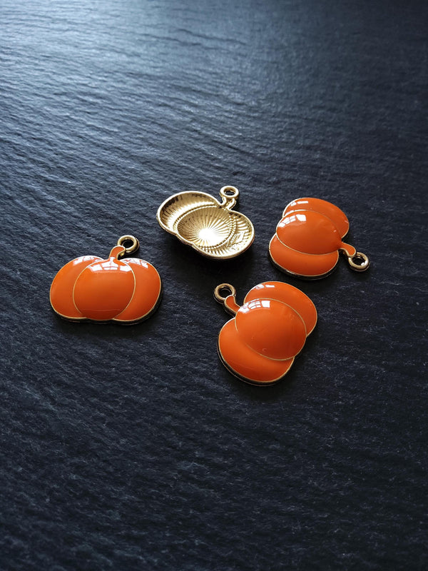4 or 20 Pumpkin Charms Orange Enamel & Gold Metal Alloy 21x20x3mm