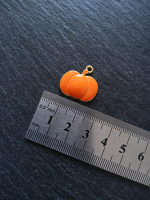 4 or 20 Pumpkin Charms Orange Enamel & Gold Metal Alloy 21x20x3mm