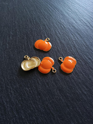4 or 20 Pumpkin Charms Orange Enamel & Gold Metal Alloy 21x20x3mm