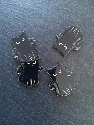 2 or 10 Winged Black Cat Charms White & Black Resin 37x33mm