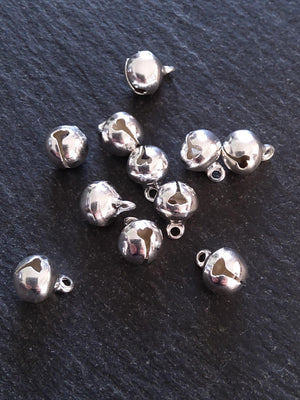 20 or 100 Bright Silver 10mm Brass Bells Bell Charms 12x10mm