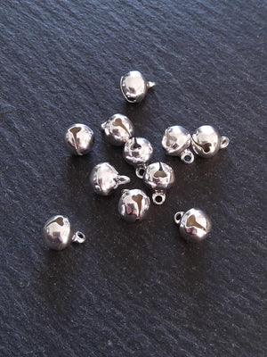20 or 100 Bright Silver 10mm Brass Bells Bell Charms 12x10mm