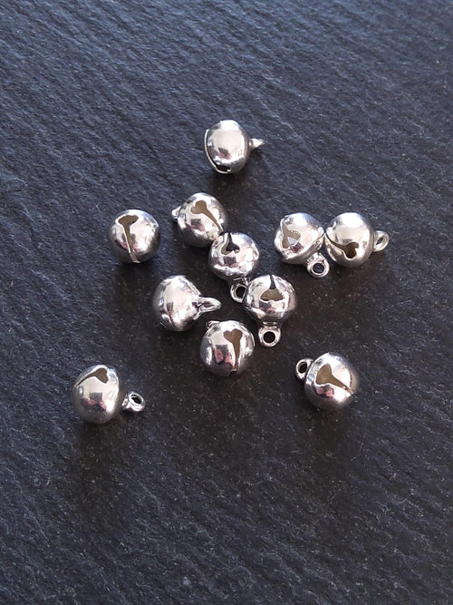 20 or 100 Bright Silver 10mm Brass Bells Bell Charms 12x10mm