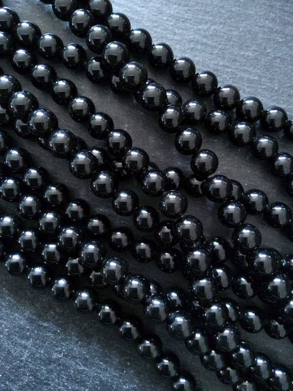 8.2mm Natural Black Obsidian Round Gemstone Beads Full 15 inch Strand Hole: 1mm