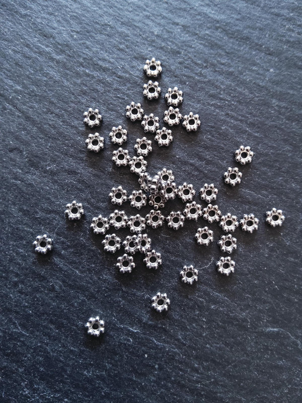 10 or 50 Stainless Steel 4mm Daisy Spacer Beads 4x1.2mm Hole: 1mm - ContentedCatz